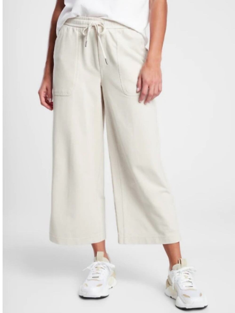 ATHLETA Farallon Heathered Wide Leg Crop Pant Size 2 Loose Fit Pull On CREAM